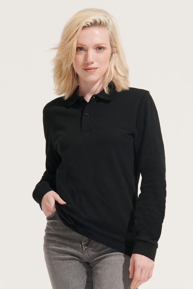 Рубашка поло унисекс с длинным рукавом Planet LSL, черный меланж, размер 5XL
