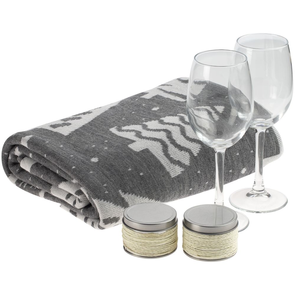 Набор с пледом и бокалами для вина «Снежность», ваниль